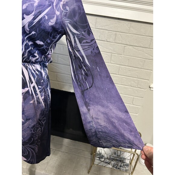 Vtg Y2K Small Fairy Boho Top Women Flair Sleeve Asymmetrical Hippie Whimsical - Picture 4 of 6